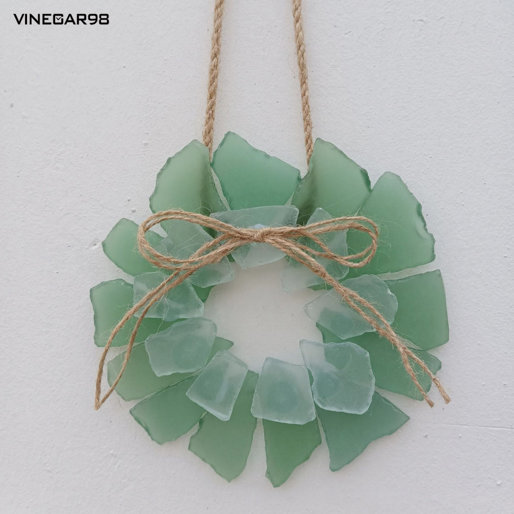 VINE Coastal ตกแต่งบ้าน Handmade Sea Glass พวงมาลา 6 นิ้ว Coastal Beach Decor Ocean สไตล์แขวนเครื่อง