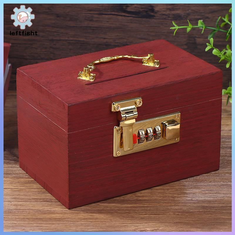 ซ้าย กล่องไม้รหัสผ่าน Lo เงินประหยัดเหรียญกล่อง Piggy Bank Organizer Lo Treasure กล่องสําหรับการ์ดดอลลาร์ Cents เด็กของขวัญ GHT