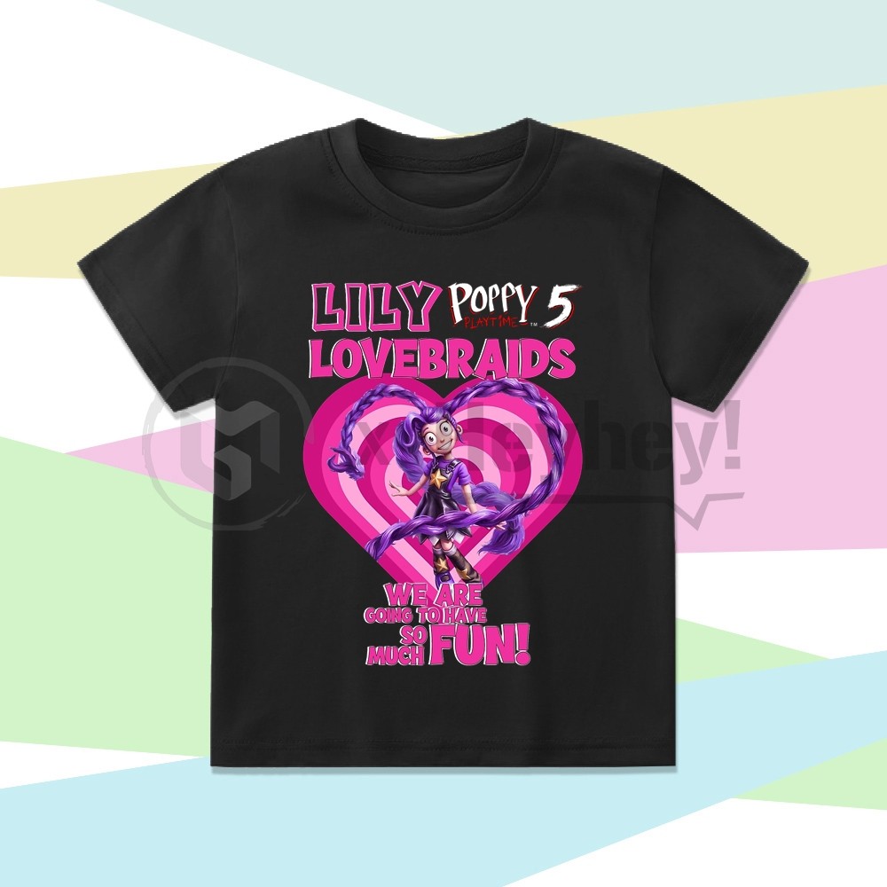 Poppy Playtime 5 Lily Braids เสื้อยืดเด็กและกางเกงขาสั้นชุดชื่อฟรี / Liliy Love Braids Poppy Playtime 5 เสื้อยืดเด็กและกางเกงขาสั้นชุด