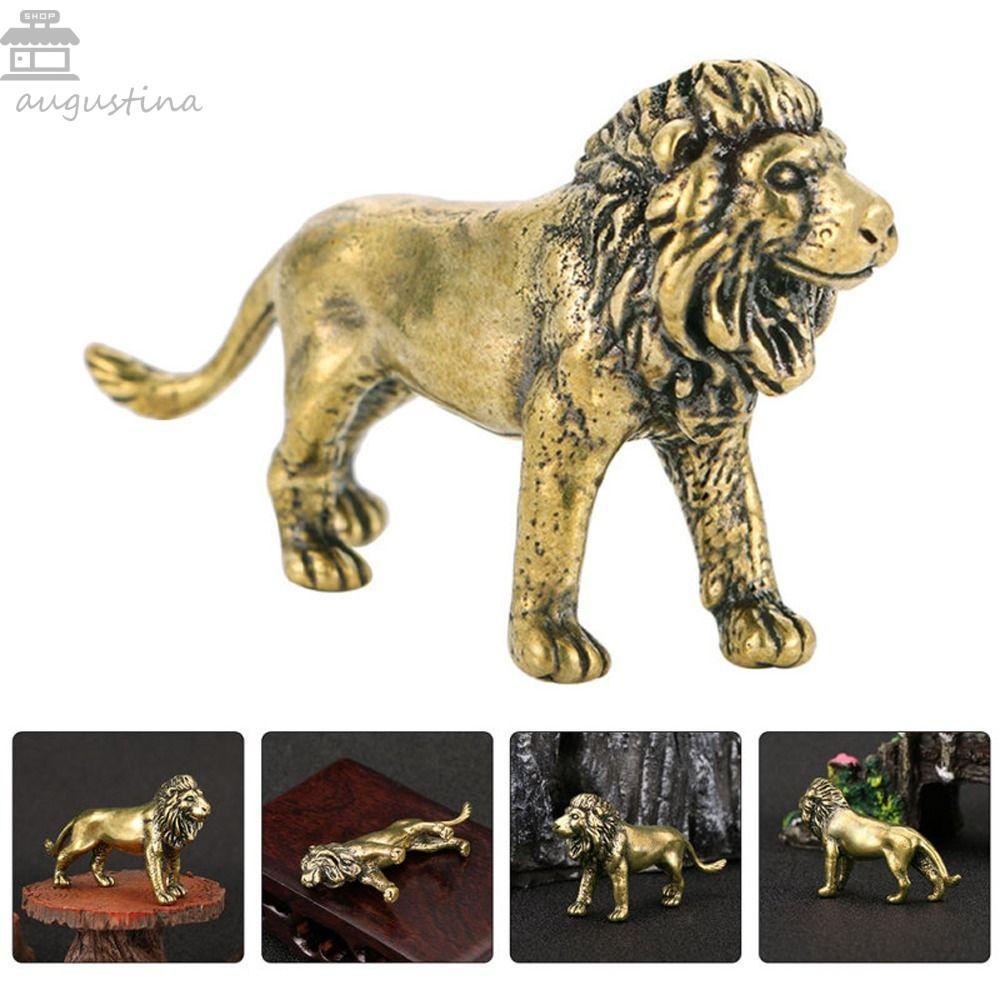 AUGUSTINA ทองเหลือง Lion King ตุ๊กตา, Retro น่ารักรูปปั้นสิงโต, Lion King เครื่องประดับจีนประณีตทองแ