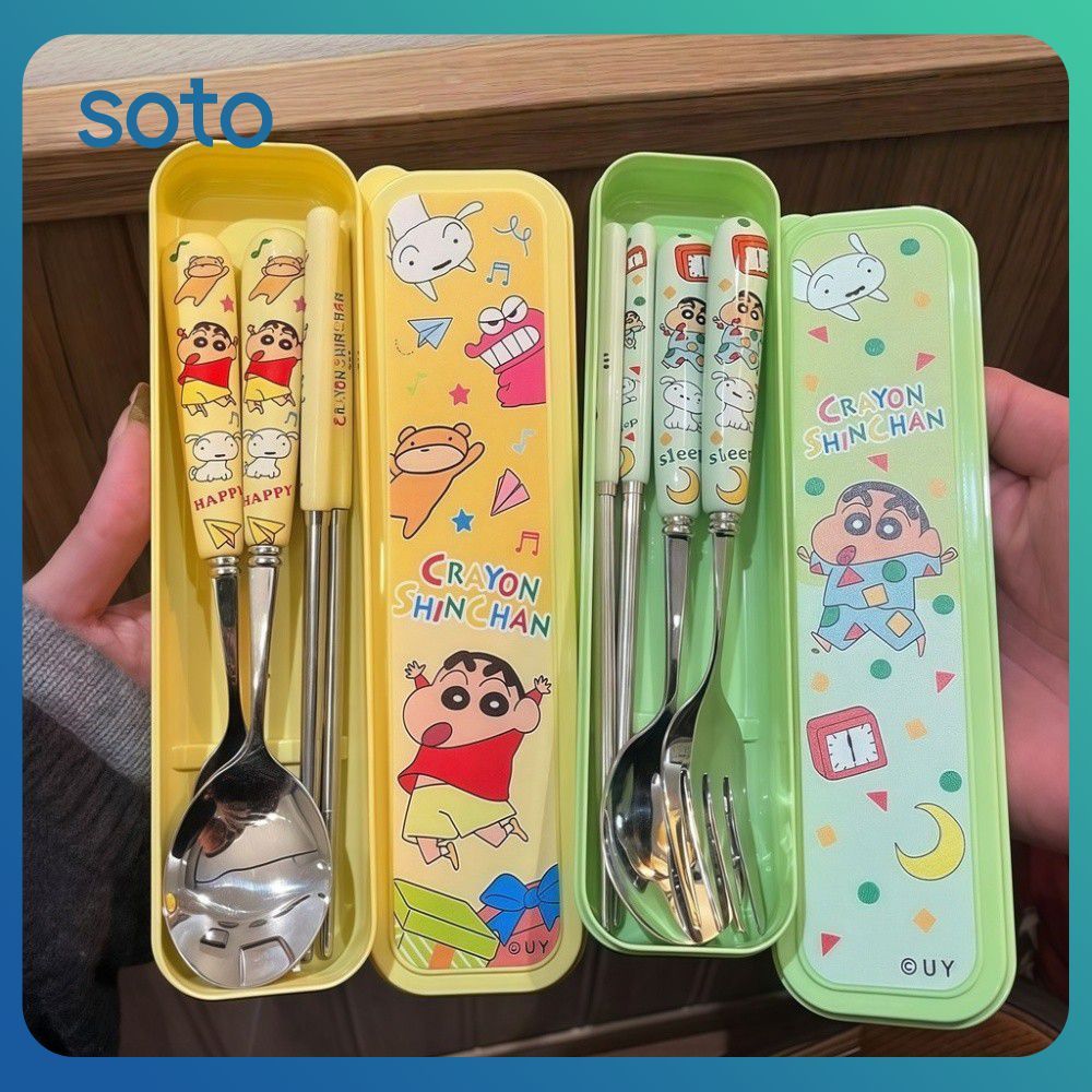 ♫ ชุดช้อนส้อมและตะเกียบลายการ์ตูนชินจัง ชุดเครื่องใช้บนโต๊ะอาหารน่ารัก เหมาะสำหรับนักเรียนและใช้ในบ้าน