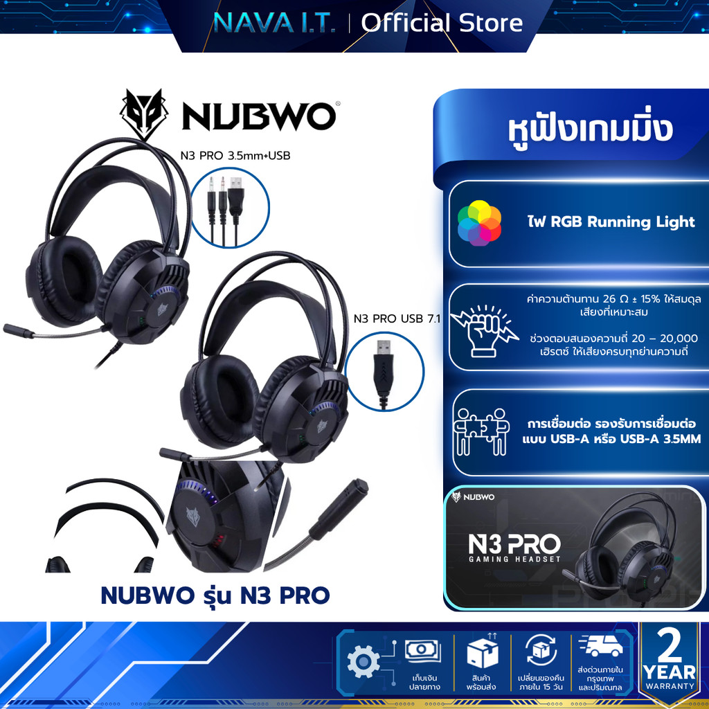 NUBWO N3 PRO หูฟังสำหรับเล่นเกม หูฟังมีสาย แสง RGB ระบบเสียงรอบทิศทาง มี2แบบให้เลือก