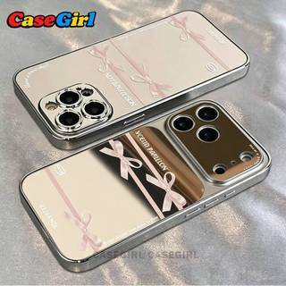 [✅คุ้มค่าที่สุด] เคสโทรศัพท์ iPhone 15 11 17 13 14 12 Pro Max 16 15 Plus ลายโบว์ชมพู กระจกเงิน กันตก ทำความสะอาดง่าย