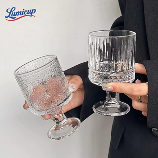แก้ววินเทจมีขา 220ml แก้วแกะสลัก Retro Glass Goblet ถ้วยแก้วลายหรู สำหรับกาแฟ ไวน์ ค็อกเทล