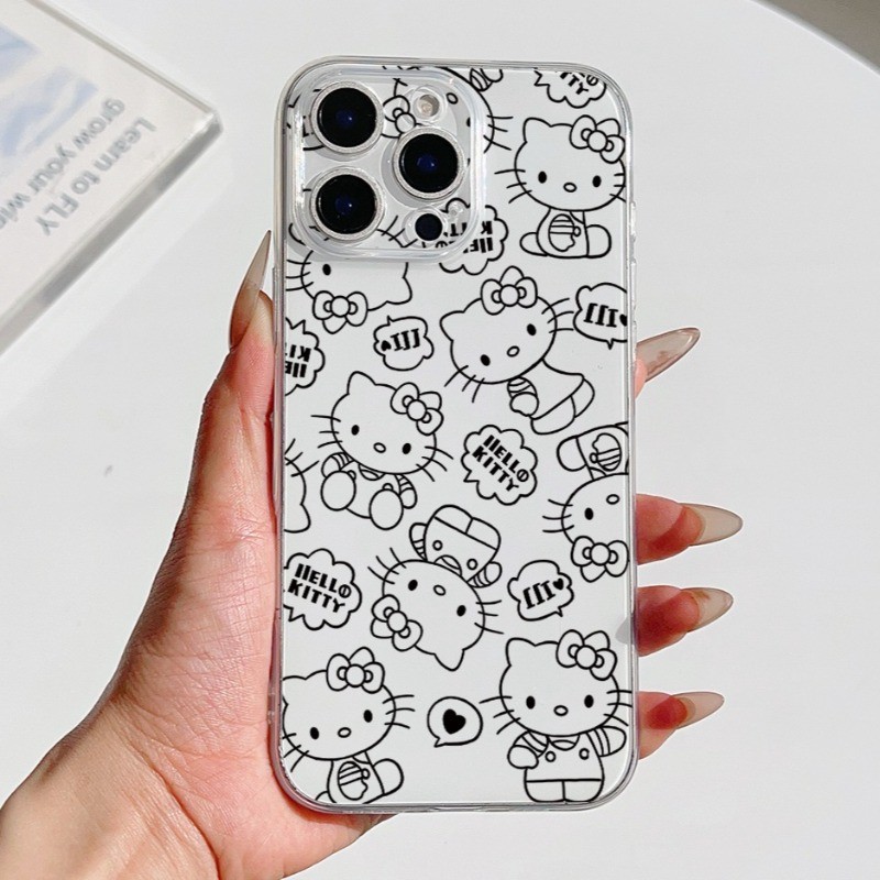 Hello Kitty Minimalist Line Artเคสโทรศัพท์ใสสําหรับIPhone 17 16 15 14 13 12 11 Pro Max/Plus 17air 16E 13 12 MINI XS MAX XR X 7 8 Plus SE 2020 ความโปร่งใสฝาครอบป้องกัน – โปรปัง