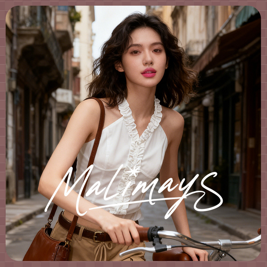 MALIMAYS เสื้อครอปคล้องคอ ไร้เดียงสา หวาน ไม่มีแขน ไม่มีหลัง [พร้อมส่ง]