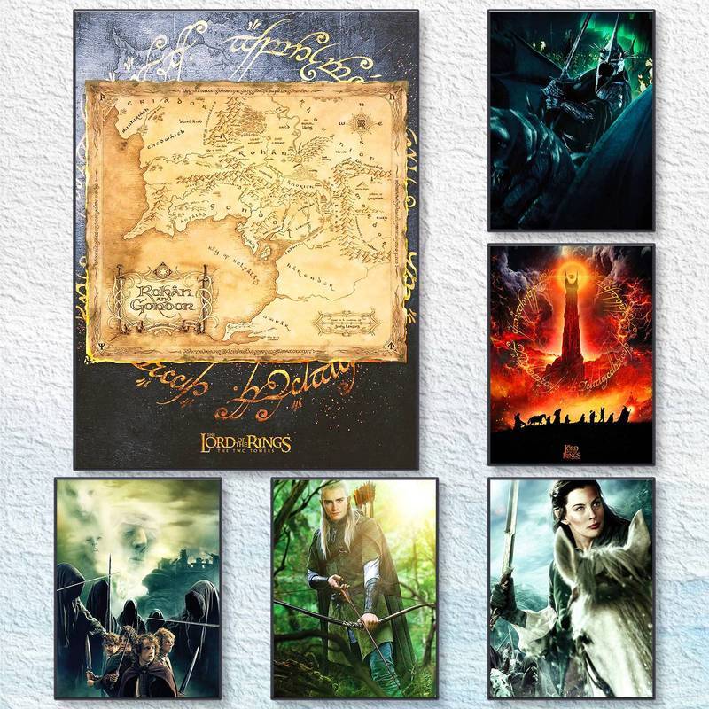 Lord of the Rings Middle Earth Map Unframed Waterproof HD Canvas Wall Art สําหรับตกแต่งบ้าน