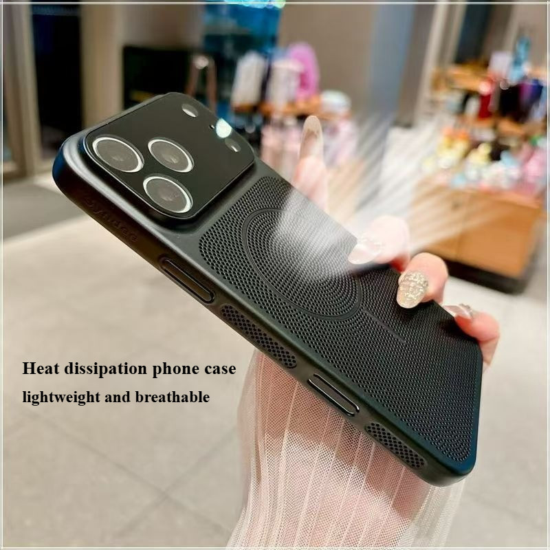 ใหม่คลาสสิกตาข่ายสีดํากระจายความร้อนขาตั้งแม่เหล็กเคสโทรศัพท์สําหรับiPhone 17 ProMax / 16/15/14/13/12 Pro Max 14/15/16 PlusปลอกMatteกันกระแทก