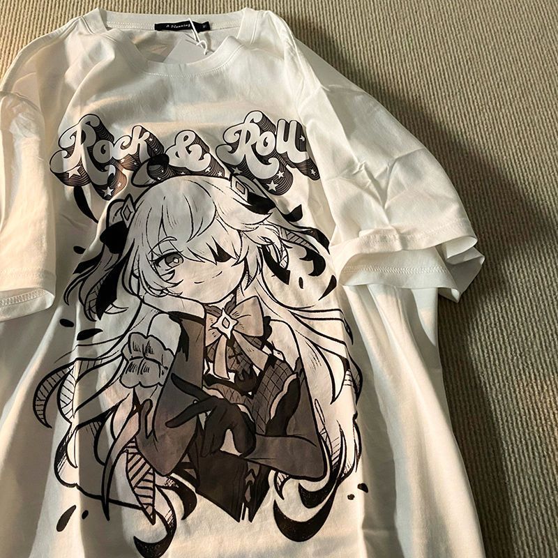 Genshin Impact/Fisch/Genshin เสื้อยืดแขนสั้นหลวมครึ่งแขนด้านบน/ofuh