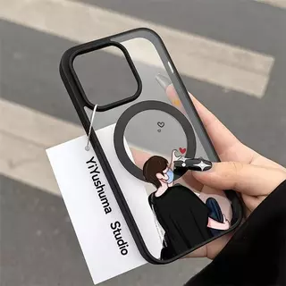เคสแม็ก iPhone 17 16 15 14 13 12 11 Pro Max Plus ลายคู่รักน่ารัก ชายหญิง ขอบซิลิโคนนุ่มกันกระแทก ดีไซน์น่ารักสุดคิ๊วท
