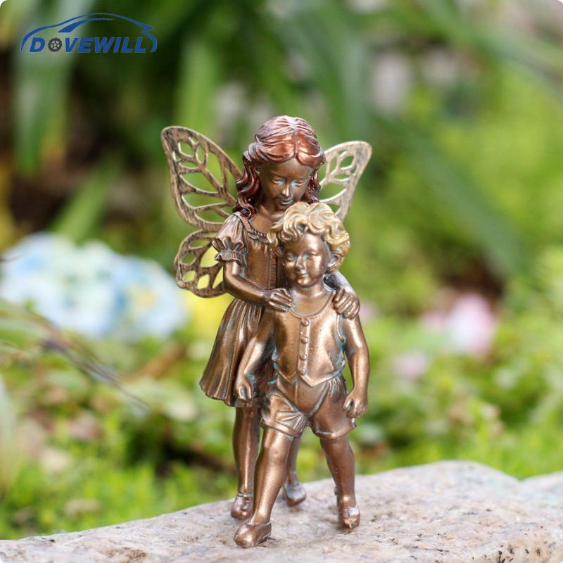[Dovewill] Sibling and Sister Fairy Figurine Vintage Bronze Finish Fairy Sibling รูปปั้นการออกแบบสร้