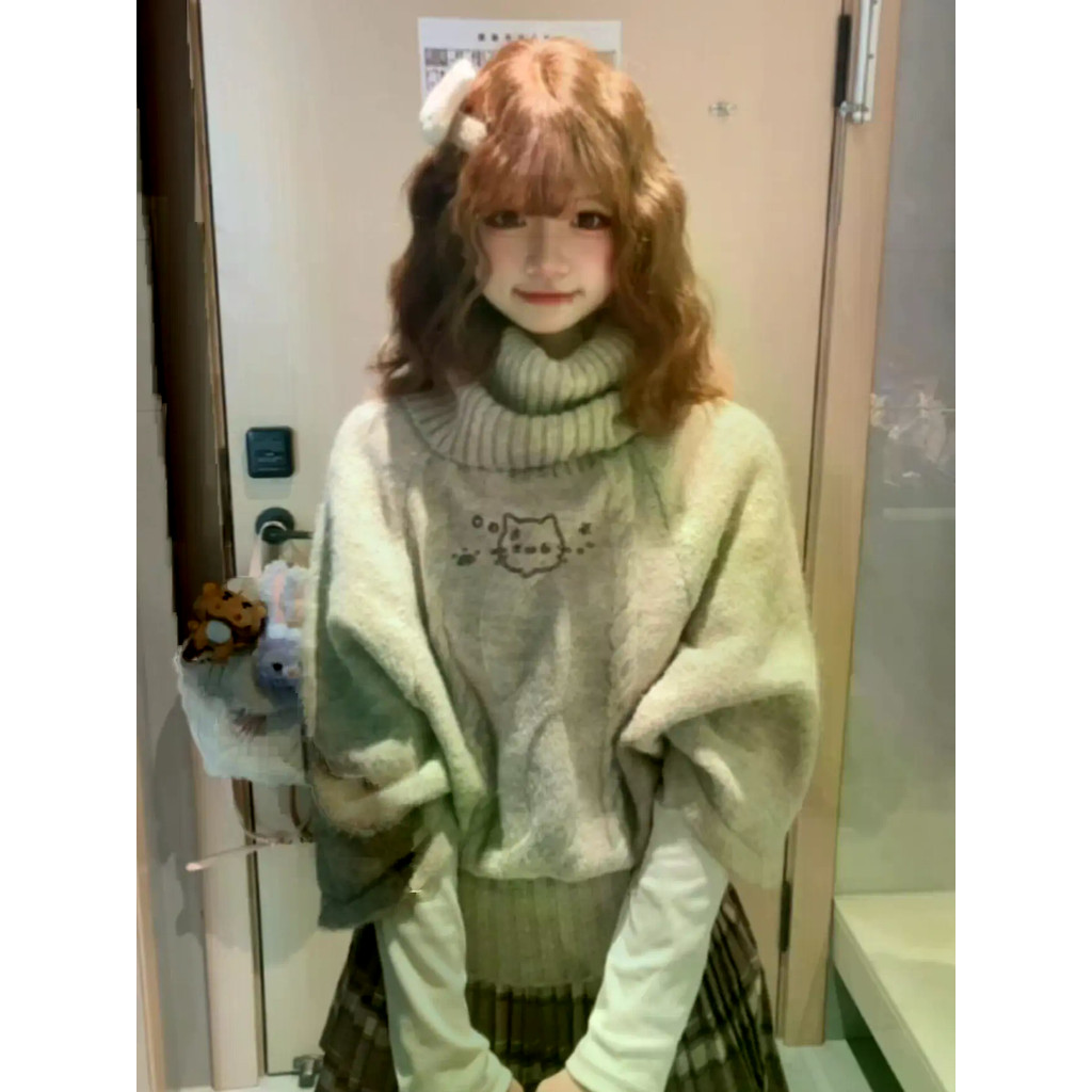 เสื้อคอเต่าแขนตุ๊กตาสไตล์เกาหลี ทำจากไหมพรม สวมใส่ได้ทั้งฤดูใบไม้ร่วงและฤดูหนาว เหมาะสำหรับผู้หญิง