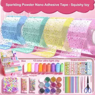 Luo-Meng DIY Craft Pinch ของเล่นทํา Blowable Bubble เทป Non-marking กาวสองหน้านํากลับมาใช้ใหม่สีสูง Stiy เทปนาโน Nice