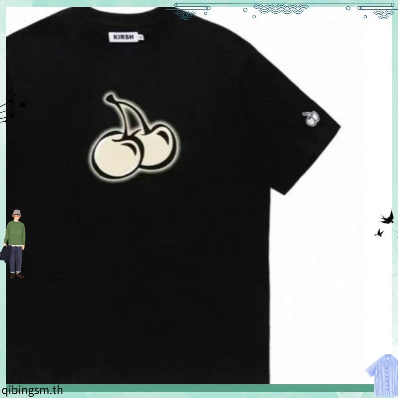 [ของแท้ 100%] KIRSH BIG CHERRY TOP เสื้อยืดคอกลม แขนสั้น สไตล์เกาหลี สีดำ-ขาว Ringer Tee ทาผิวขาว ระ