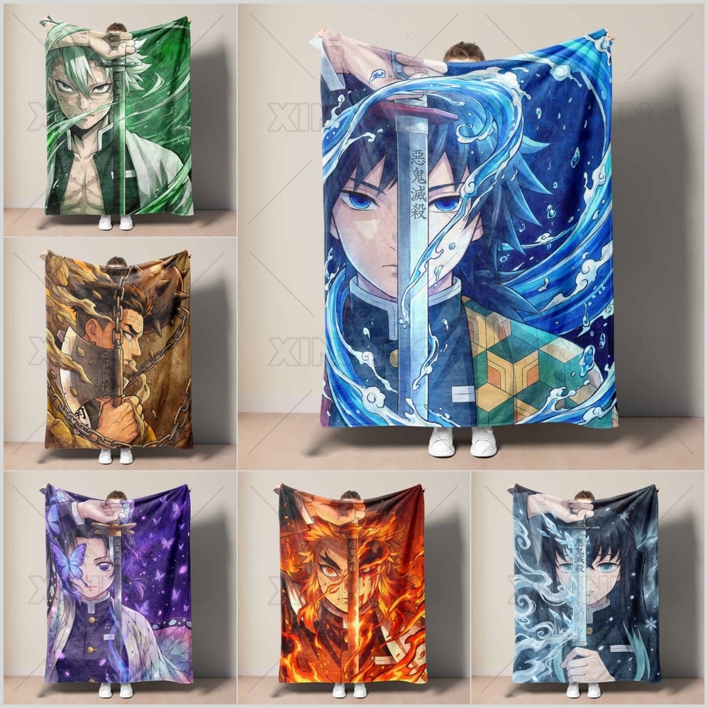 Demon Slayer Tomioka Giyuu Flannel ผ้าห่มเด็กอนิเมะบาง Cozy เตียง Travel Camping แบบพกพาผู้ใหญ่