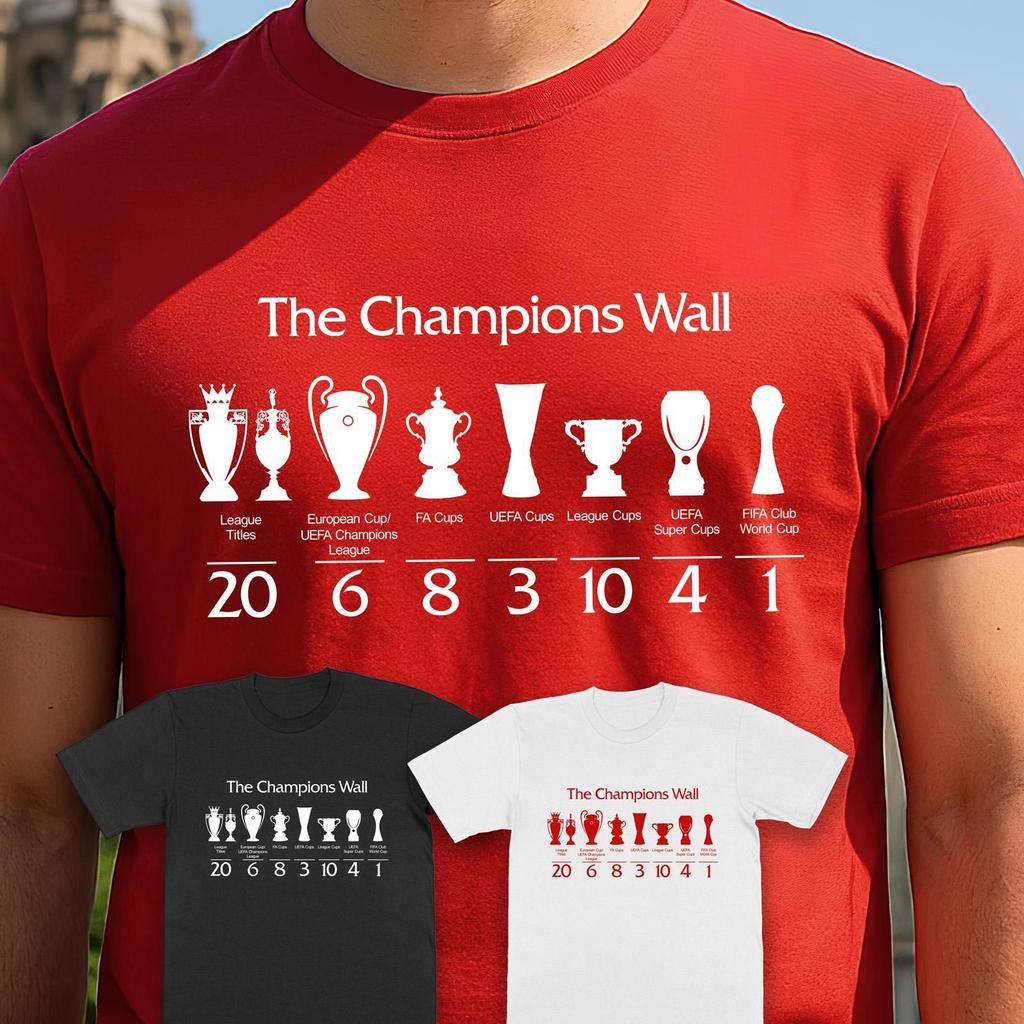 Liverpool Champions Wall T-Shirt – Trophy Icons – Kids & Adults – Football Legacy Shirt