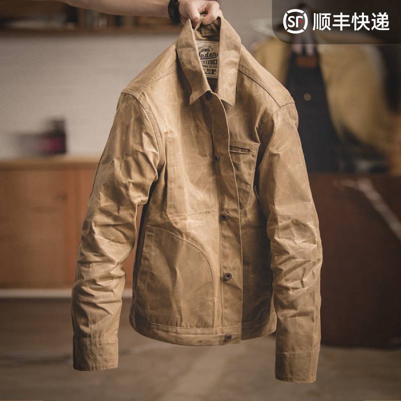 เครื่องมือสมัยใหม่ American Vintage Yellowstone Khaki Canvas Oil Wax Jacket Ami Khaki Hard Jacket เส