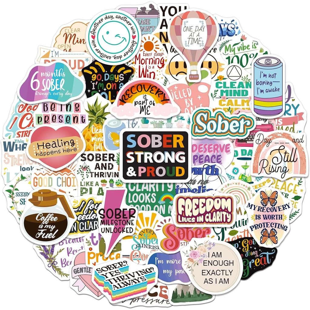 200 ชิ้น Sober สติกเกอร์, Positive Sobriety สติกเกอร์สําหรับผู้หญิงผู้ชายผู้ใหญ่วัยรุ่น, ไวนิล Sober