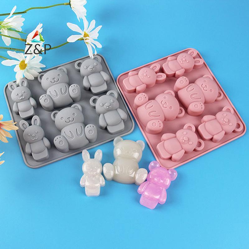 Z&P 1 PC 6-Cavity แม่พิมพ์ซิลิโคนน่ารักการ์ตูนสัตว์ช็อกโกแลตเค้ก Jello Baking Mould DIY สบู่ขนมทําเครื่องมือ COD