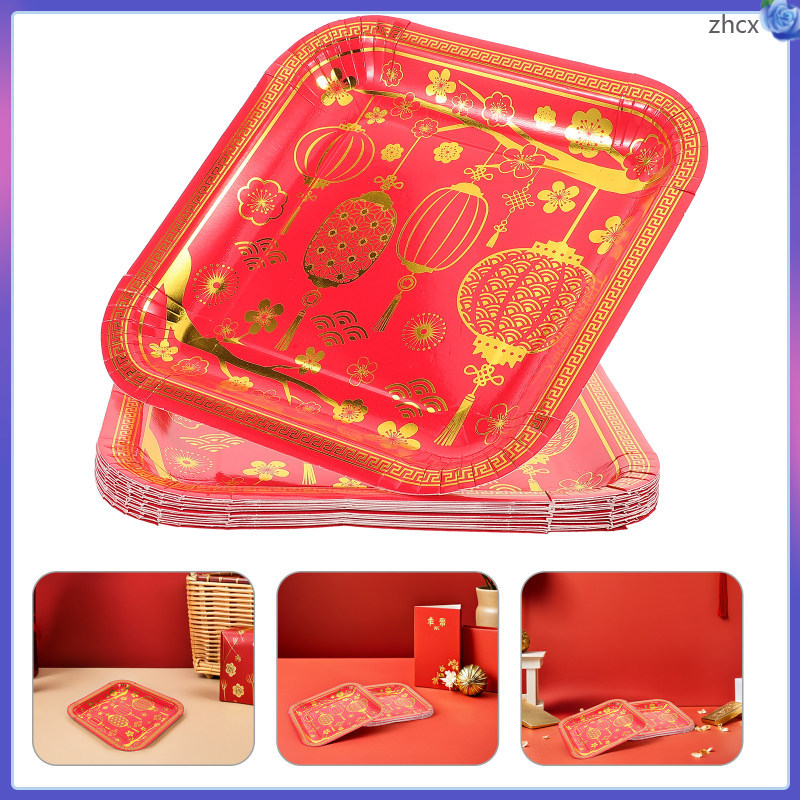 Dinner Plates Paper Happy New Year Tableware Eve 16 ชิ้น zhihuicx