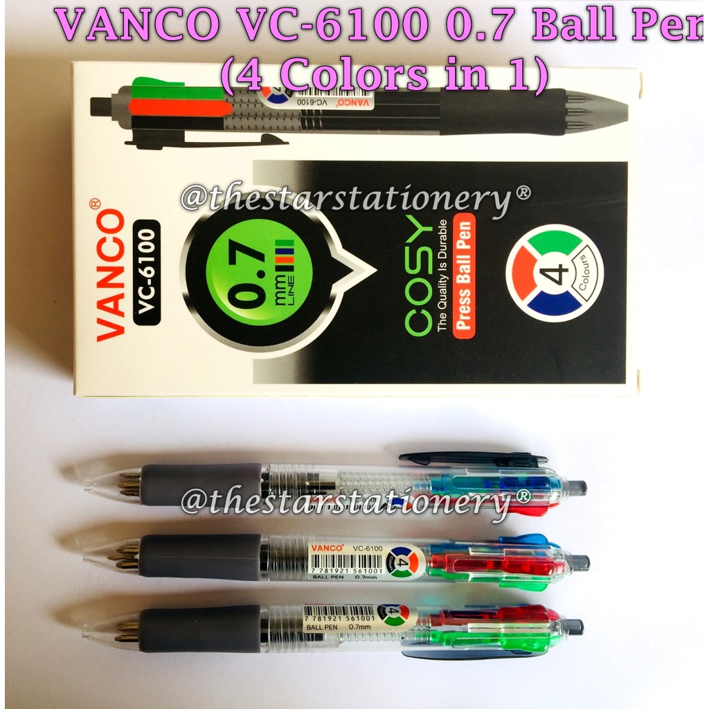 (1 แพ็ค บรรจุ 12 ชิ้น) VANCO VC-6100 Cosy ปากกาลูกลื่น 4 สี 0.7 มม. / Vanco VC-6100 Ball Pen (1 แพ็ค