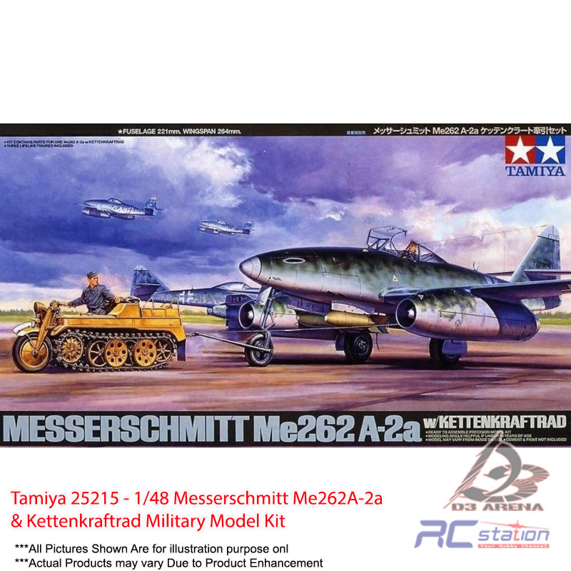 Tamiya #25215 - 1/48 Messerschmitt Me262A-2a & Kettenkraftrad Military Model Kit