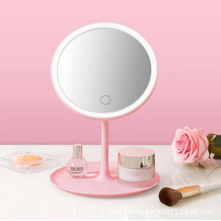 [New makeup mirror]กระจกแต่งหน้า LED, กระจกแต่งหน้าสีชมพูสีขาว, กระจกแต่งหน้ากลม / สแควร์, การปรับแส