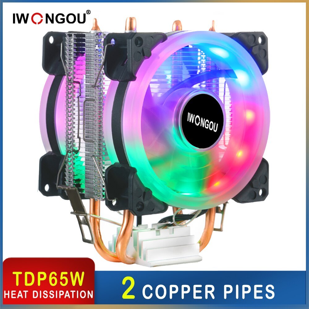 IWONGOU X99 Processor Cooler LGA2011 2 Heatpipes Radiator 90mm RGB Fan 3PinCoolingCPUforIntelLGA 201