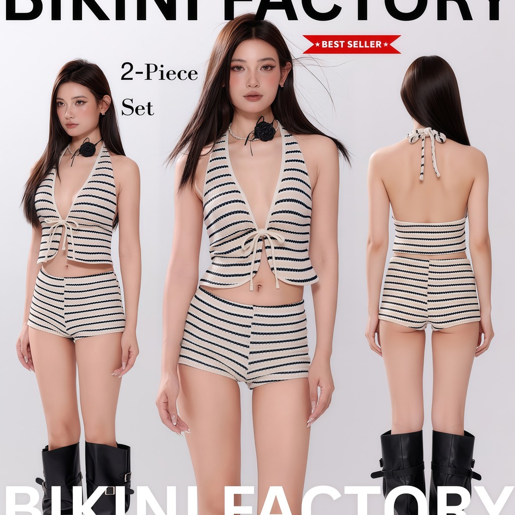 BIKINI FACTORY  ชุดเซ็ทไปทะเล ชุดว่ายน้ำ น่ารัก บิกินี่2ชิ้น 🏝🏖 มีไซส์ S-3XL  มีฟองน้ำในตัว Y369
