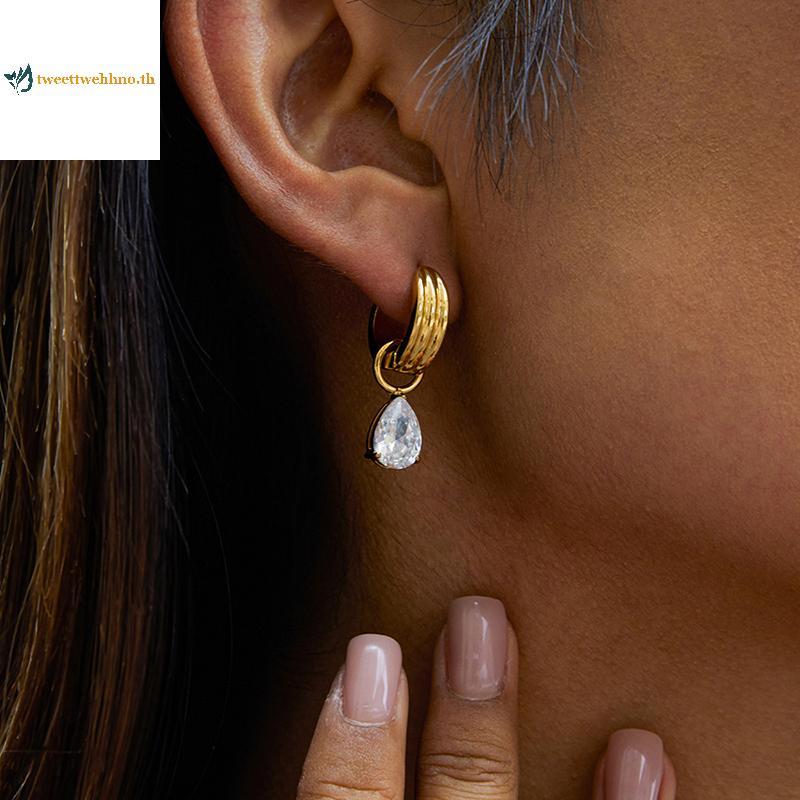 Tweetwehhno Uworld จี้ต่างหูสแตนเลสสีขาวและZircon เคลือบ18K Gold กันน้ําและHypoallergenic