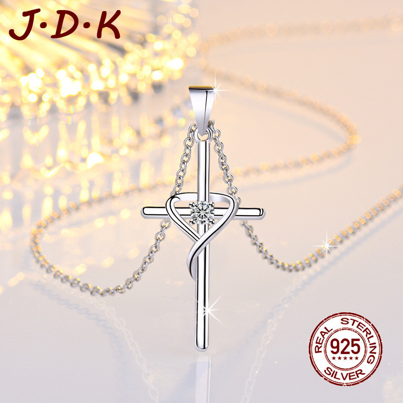 JDK ใหม่สร้อยคอหัวใจนําโชคผู้หญิงจี้ไม้กางเขน