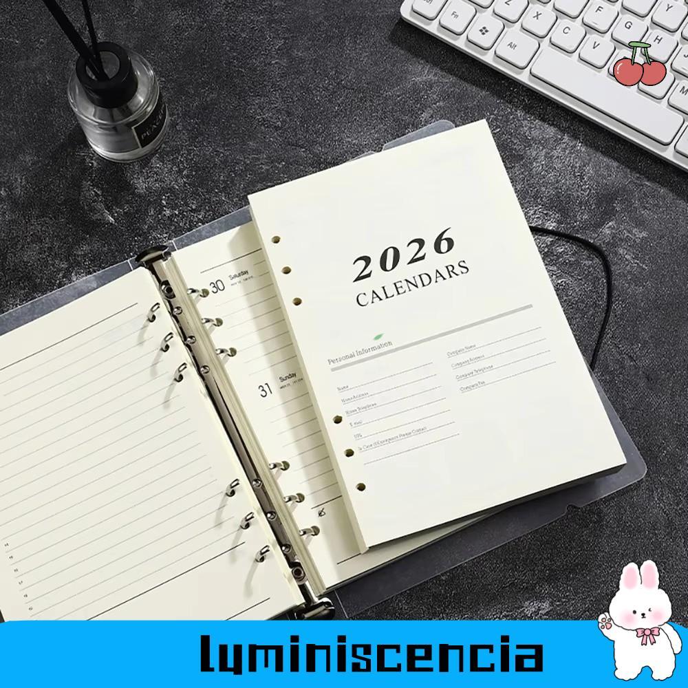 LUMINESCIA Binder หน้าด้านใน, Daily Planner Refill Page A5 Notebook, แผ่นเจาะรูที่ทนทานใบหลวม 365 วั