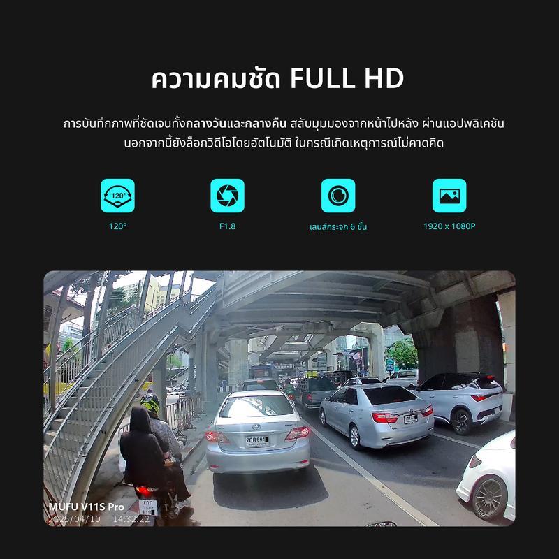 MUFU V11S PRO กล้องติดรถมอเตอร์ไซค์-รถยนต์ กล้องติดรถ 1080P บันทึกวนต่อเนื่อง15ชม กันน้ำIP66 wifiในต