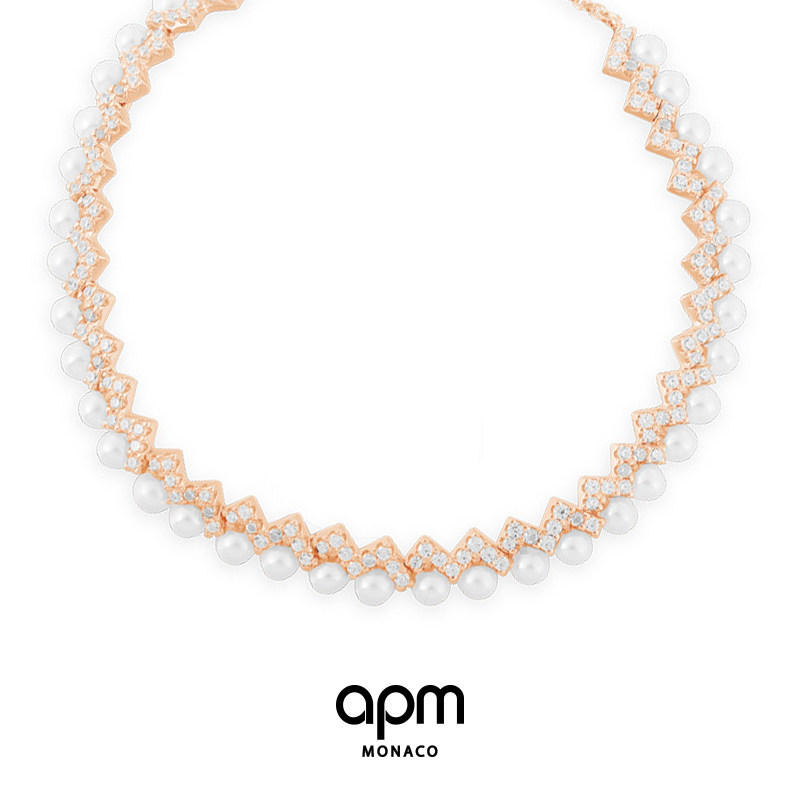 สร้อยข้อมือมุกแบบปรับขนาดได้ ลายโรสโกลด์ จาก APM Monaco