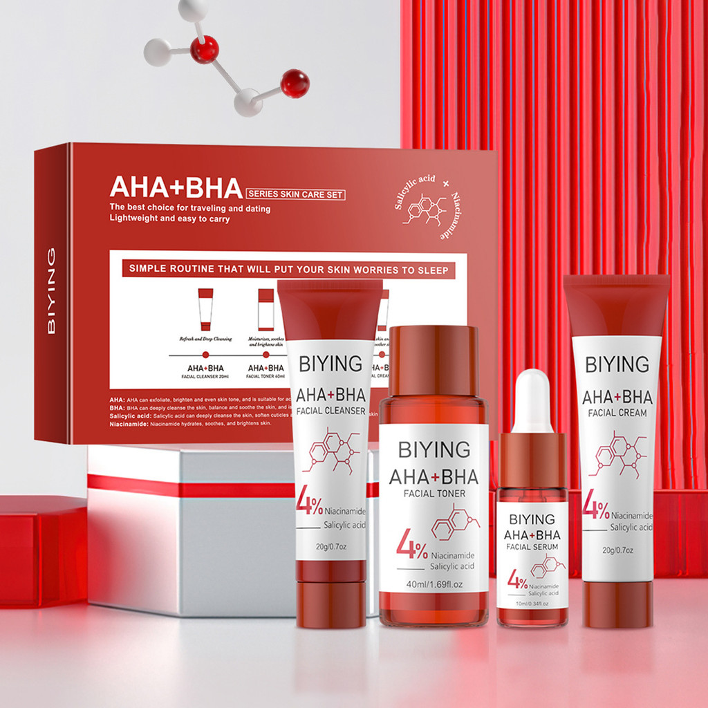 Biying aha bha Skin Care Set โทนเนอร์บํารุงผิวหน้า คลีนเซอร์ เอสเซ้นส์ ครีม ชุดดูแลผิว8899251222