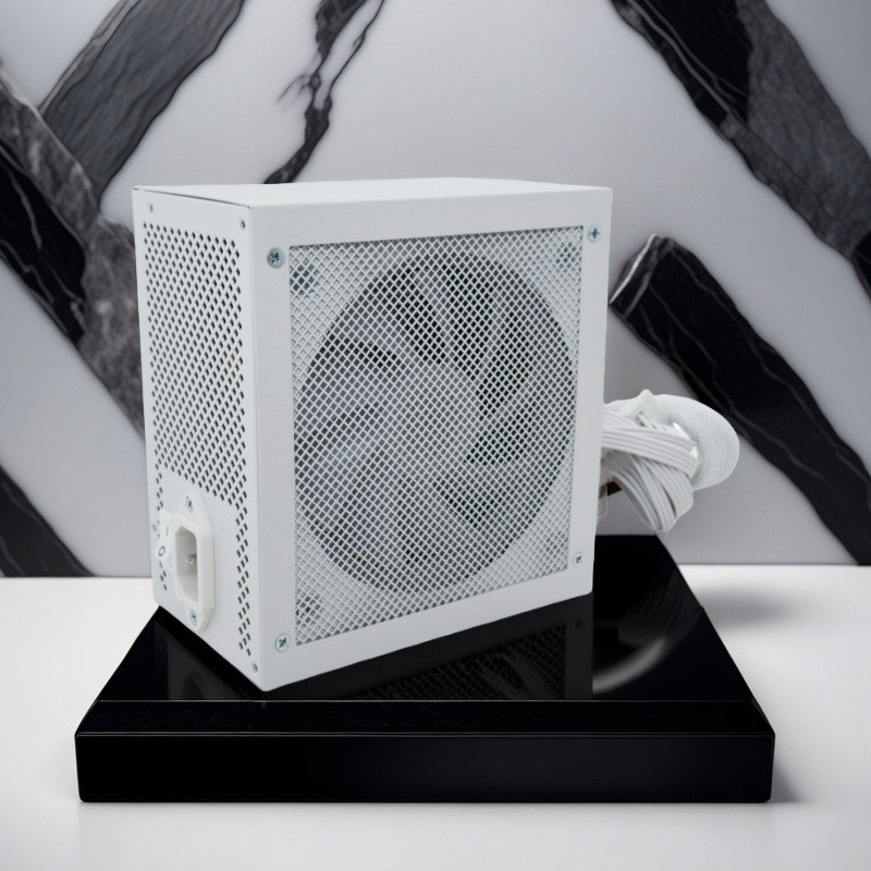 500850ว คอมพิวเตอร์เดสก์ท็อปสําหรับเล่นเกมสมาร์ทเงียบควบคุมอุณหภูมิแหล่งจ่ายไฟโฮสต์สีขาว RGB