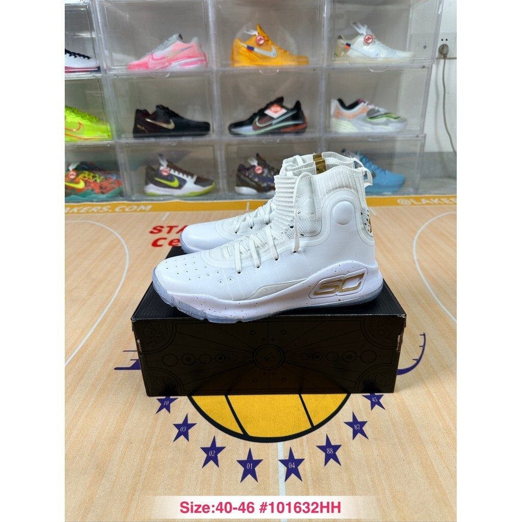 รองเท้าบาสเก็ตบอลแฟชั่น New Curry 4 สไตล์ย้อนยุค ลายทองคำและขาว