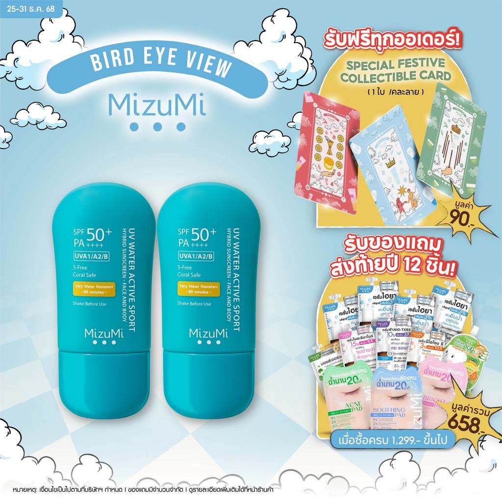 [แพ็คคู่] [สูตรอัพเกรด ไม่แสบตา เนื้อบางเบา] MizuMi UV Water Active Sport 40g กั