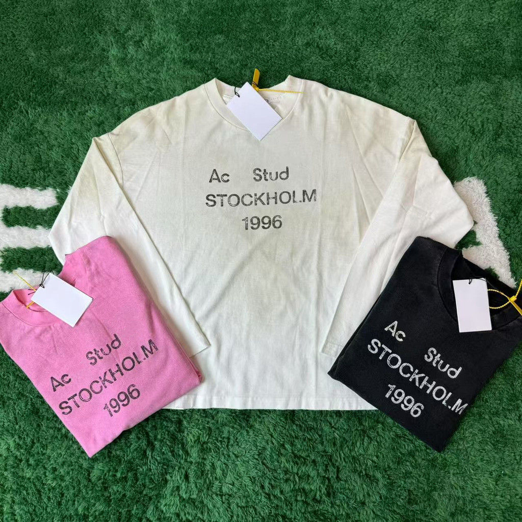 P1T1 AC Vintage Style1996Letters logo Printed Hole Vintage Couple Long Sleeve T Shirt