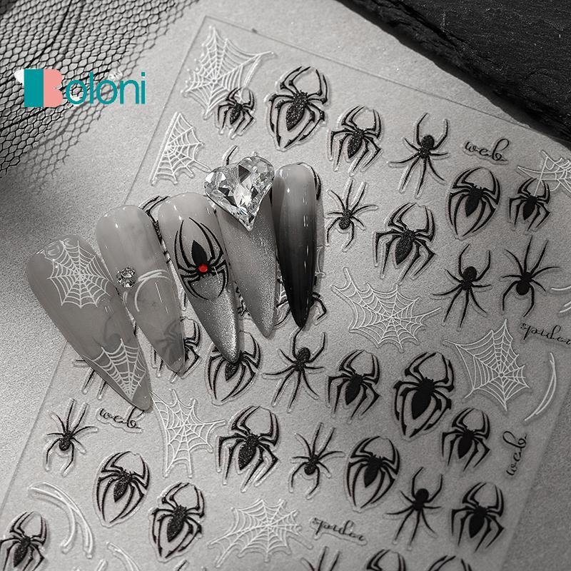 [Boloni] 1 แผ่น 3d Spider Self กาวสติกเกอร์เล็บ Spider Web Nail Art Decals สําหรับตกแต่งเล็บใหม่
