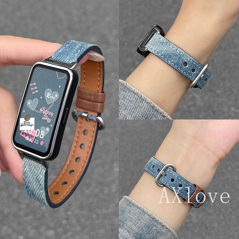 สายหนังผ้าเดนิมสําหรับ Huawei Band 11 Pro 10 9 8 nfc สร้อยข้อมือสําหรับ Huawei Watch Fit3 4 4pro สายรัดข้อมืออุปกรณ์เสริม