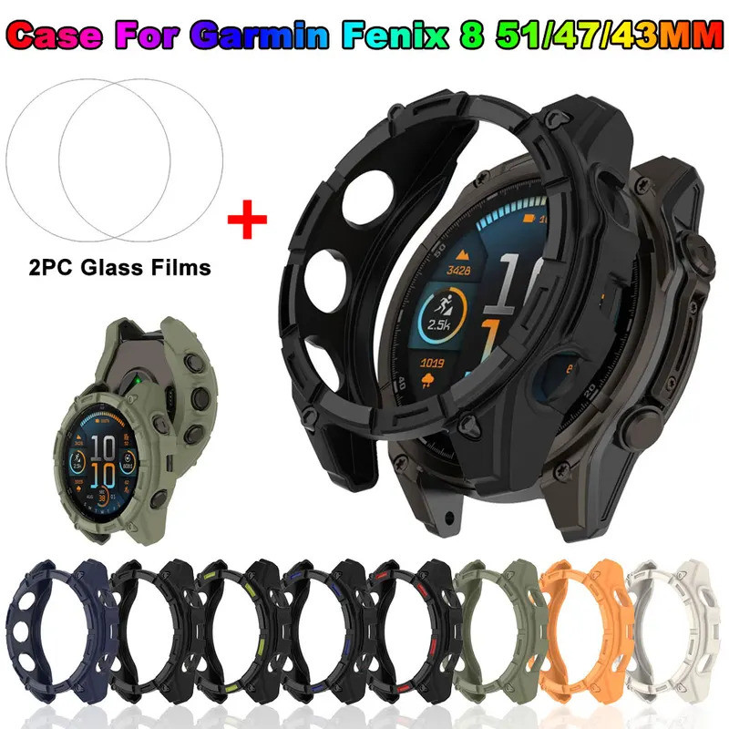 TPU ซิลิโคนนุ่มสําหรับ Garmin Fenix 8 51 มม.47 มม.43 มม.Fenix8 ป้องกันกรณีกระจกนิรภัยฟิล์ม Shell นาฬ