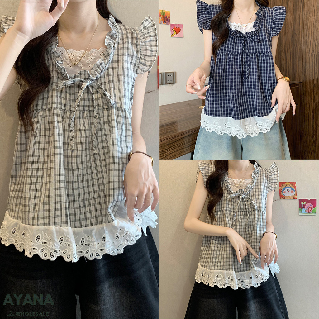 เสื้อเบลาส์แขนสั้น  ซิปหลัง สไตล์สวยเก๋
