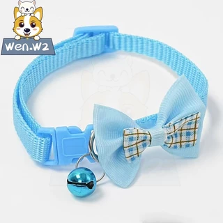 wen.W2 ปลอกคอแมว-น้องหมา แบบตาหมากรุกผูกโบว์ น่ารัก สุดคลาสสิก