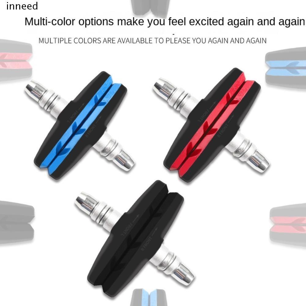 INNEED 1 คู่จักรยาน V Braking Pads ยางทนทาน + จักรยานโลหะผ้าเบรคเงียบ ระบบเบรคติดทนนาน 3 สีอุปกรณ์ขี่จักรยาน