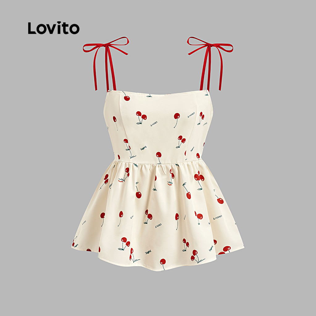 Lovito เสื้อกล้ามฤดูร้อน/ฤดูใบไม้ผลิลายดอกเล็กๆ ผูกเชือกสุดน่ารักสำหรับเทศกาลคริ