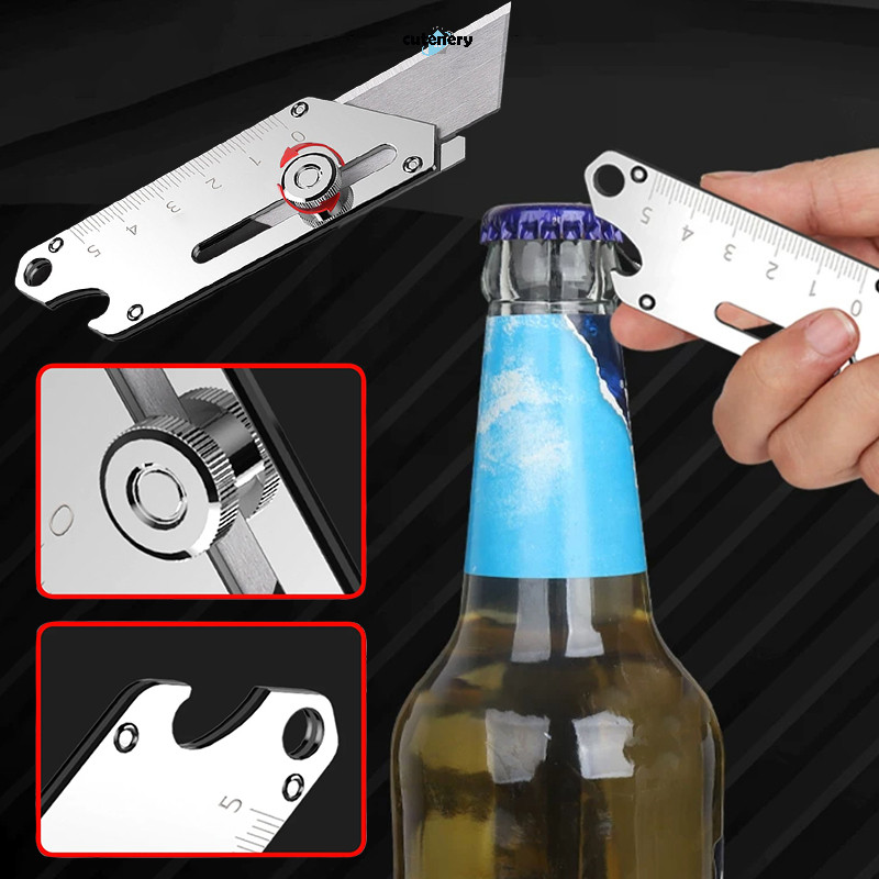 😊คัตเตอร์สแตนเลสอเนกประสงค์ เหมาะสำหรับตัดวอลเปเปอร์ กล่องกระดาษแข็ง และกระดาษ พกพาสะดวก มีมาตรวัดระยะ ฝาขวดที่เปิดได้