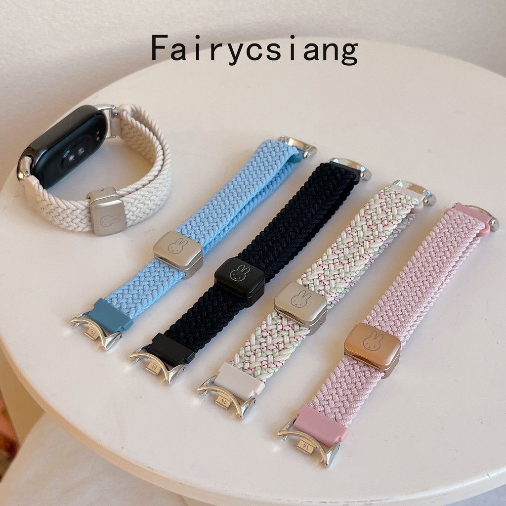 สายรัดห่วงถักยืดหยุ่นสําหรับ Xiaomi Band 10 9 8 หัวเข็มขัดแม่เหล็ก Mi Band 9 สร้อยข้อมือไนลอนสําหรับ