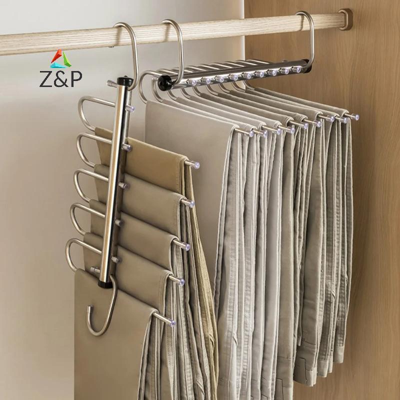 Z & P พับกางเกงแขวน 5/9 ชั้นสแตนเลสประหยัดพื้นที่เสื้อผ้า Rack Organizer สําหรับตู้เสื้อผ้ากางเกงยีน
