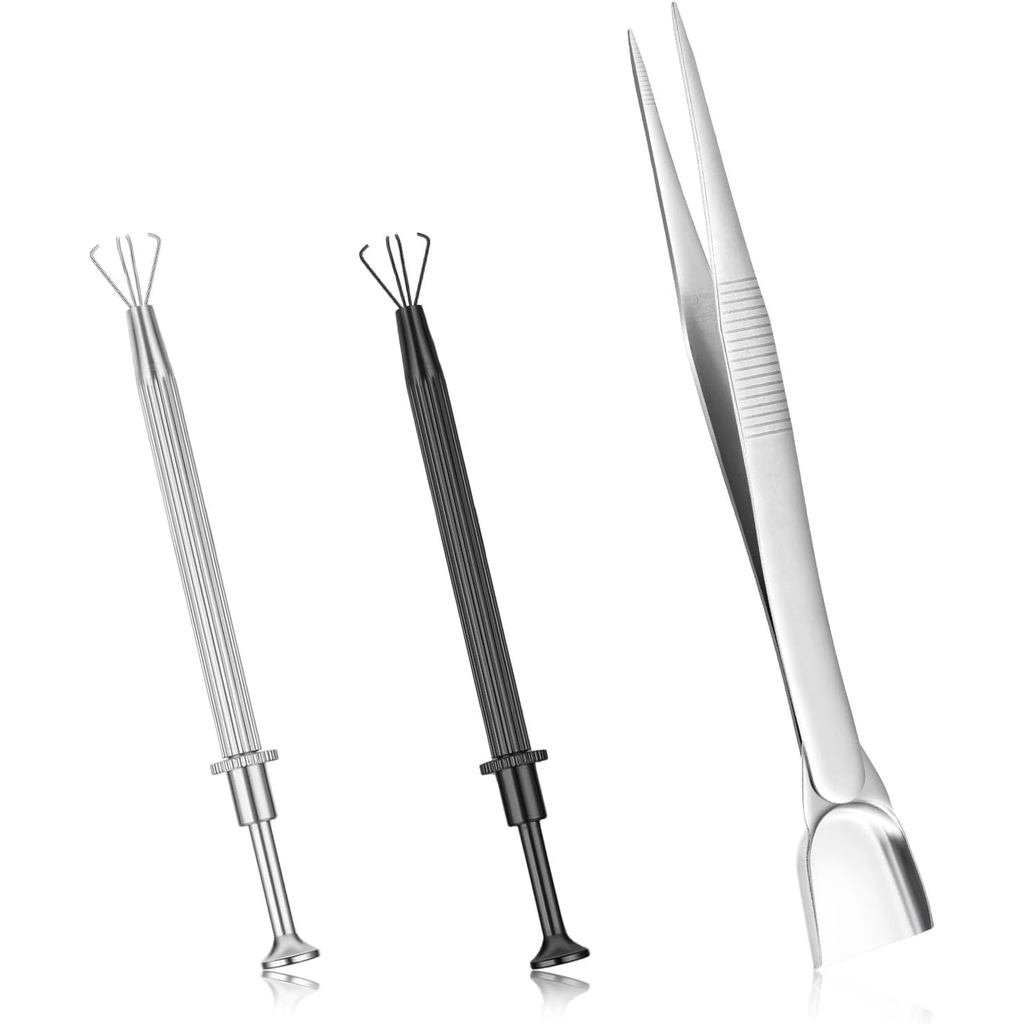Bewudy 3Pcs Piercing Ball Grabber Tool Set, 4 Prongs Holder Diamond Claw Grabber Pick Up Tool, Preci